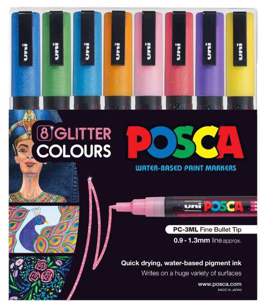 Picture of Uni POSCA Marker Pen PC-3M Fine Set of 8 Glitter