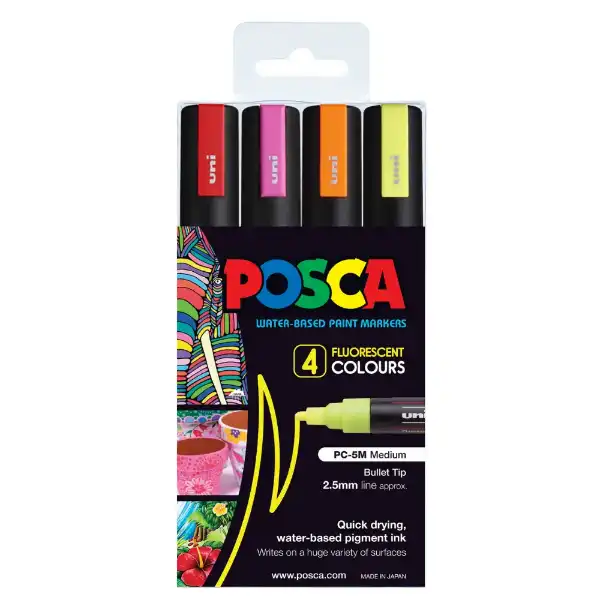 Picture of Uni POSCA Marker Pen PC-5M 4pk Fluro